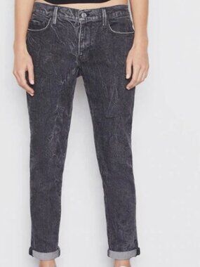 FRAME Le Garcon Women's Edgey Distressed Black Jeans, Size 26